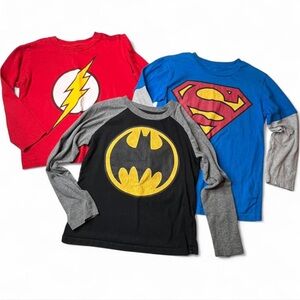 DC Superhero Kids 3pc Long Sleeve Shirt Set - Red, Blue, Black